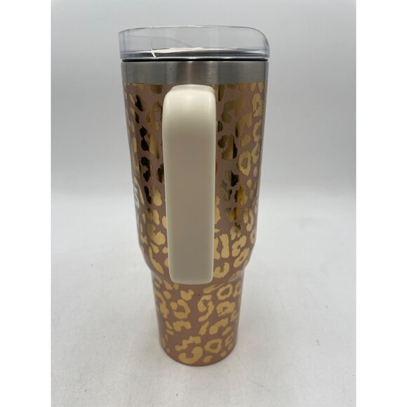 Buc-ees Yukon Outfitters Tumbler 40 Oz Leopard Print Insulated Mug Handle & Lid - Picture 2 of 9